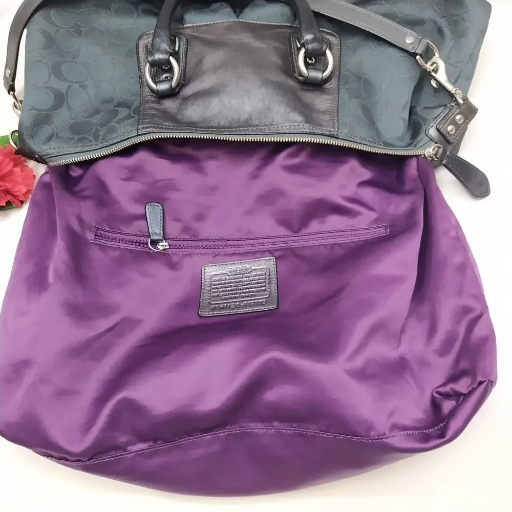 Coach Ashley Signature Dark Blue Canvas Black Leather Trim Satchel Shoulder Bag